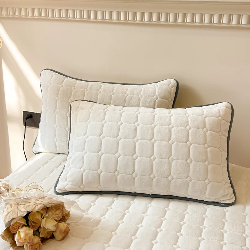 WOSTAR Soft warm plush bed sheet white coral fleece thermal bedspread quilted thicken couple luxury double bed king size 150x200 5