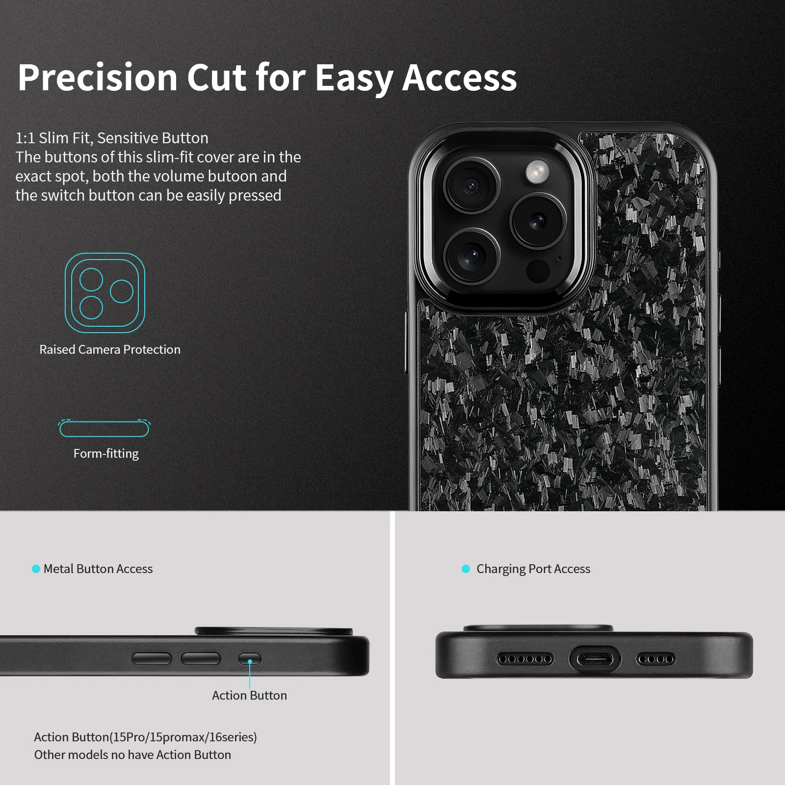 Glossy Metal Frame Real Carbon Fiber Shockproof Wireless Charging Case