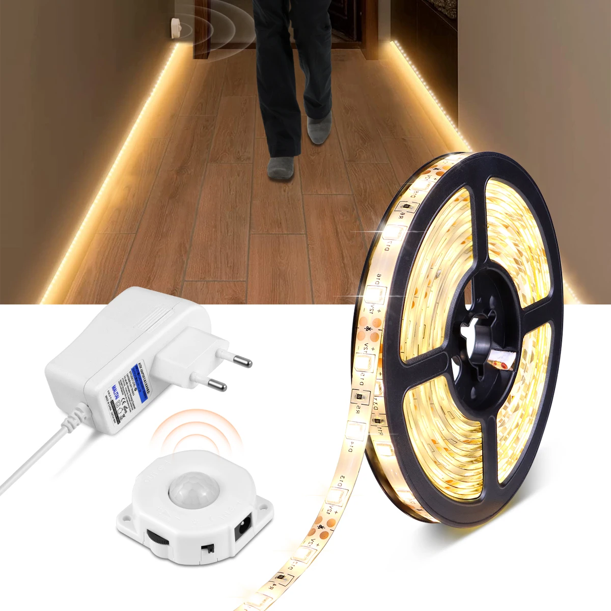 Sensore di movimento flessibile 12V striscia LED accensione/spegnimento  automatico nastro a diodi a nastro luminoso cucina camera da letto scale  sotto il letto lampada di retroilluminazione