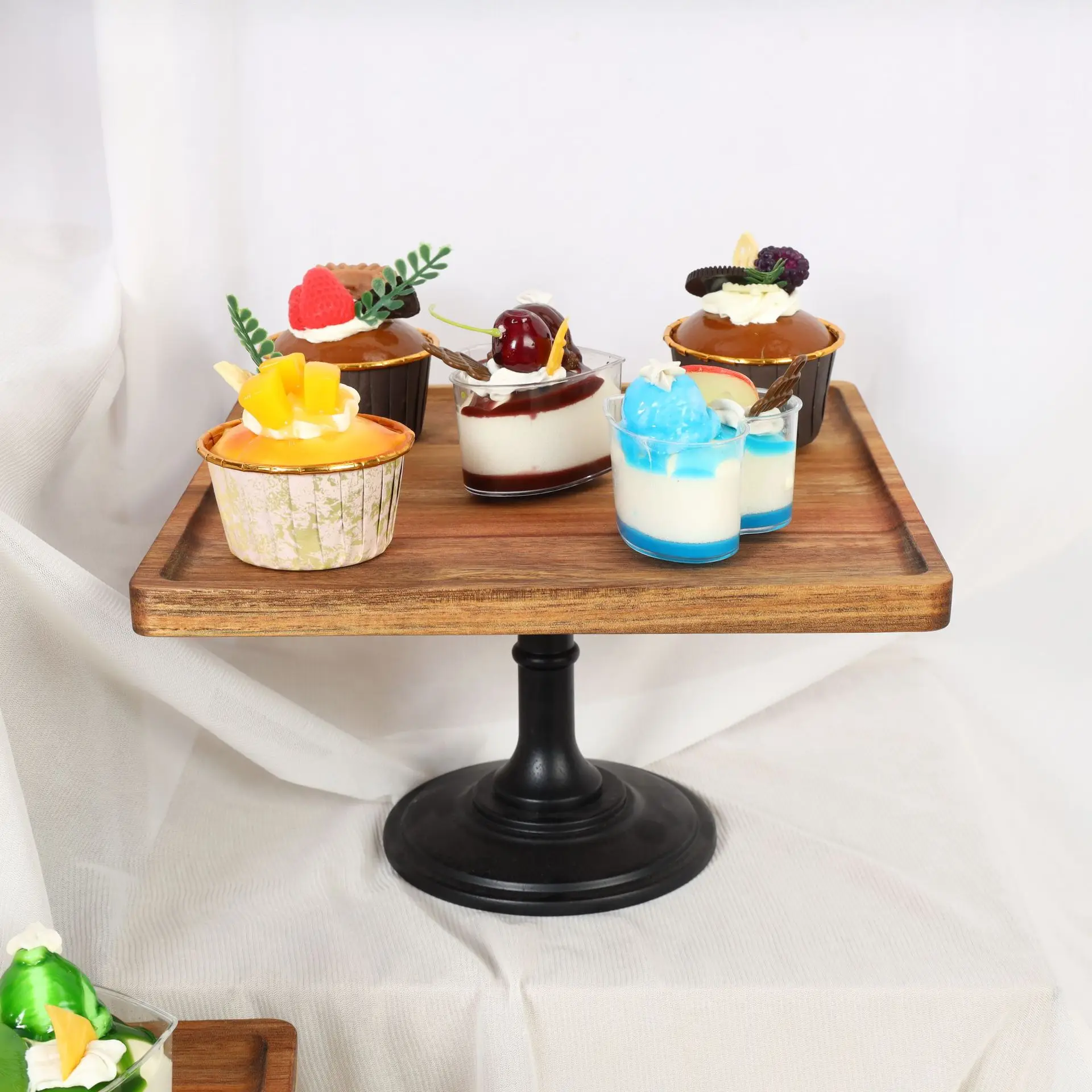 

15/20/25CM Cake Stands for Party Events Dessert Rack Tray Acacia Wood Square Cake Display Holder Wedding Birthday Decoration