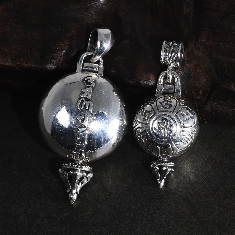 Real 925 Sterling Silver Buddha Pendant Openable Six Words Carving Inlaid Red Zircon Vintage Antique Style Buddhist Jewelry pendant necklace,silver pendant