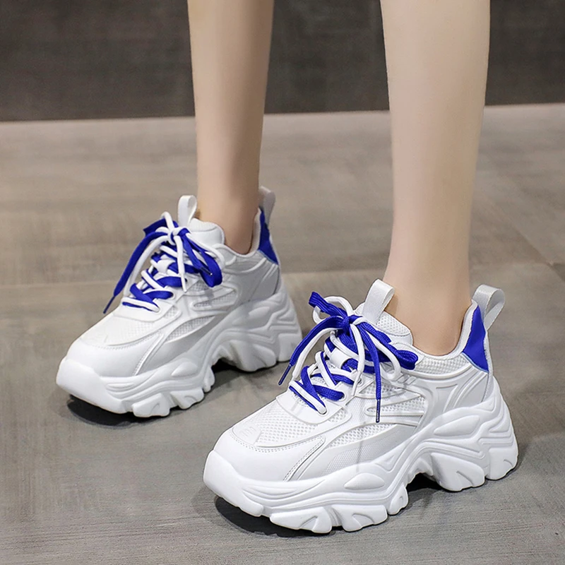 

Lucyever breathable mesh sneakers women mixed color thick bottom casual shoes woman summer lace up platform sport shoes mujer