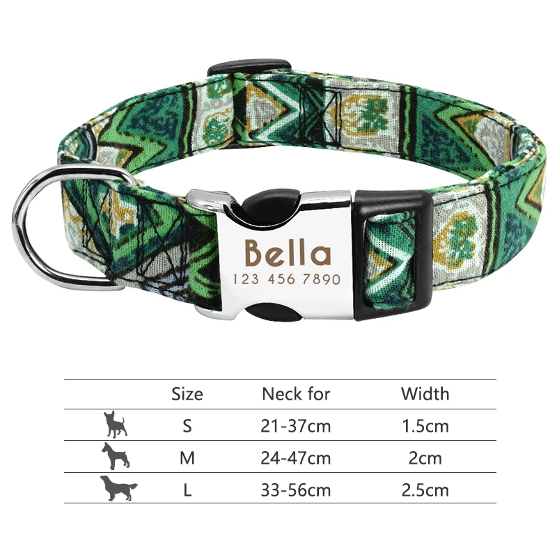 Personalized Nylon Dog Collar Custom Small Medium Large Dogs Cats Collars Engraved Name ID Pet Necklace Adjustable Puppy Collars 