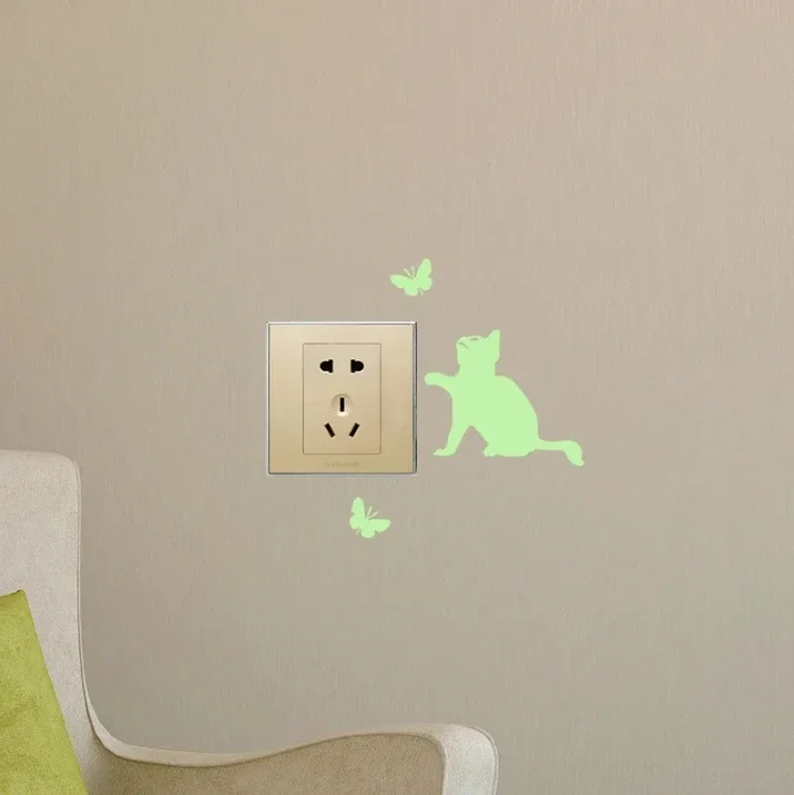 Luminous switch stickers Luminous Switch Stickers Glow In The Dark Decorative Kids Room Cartoon Cat Dog Fairy Star Pvc Wall Home Decoration