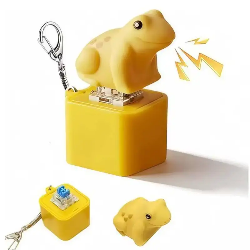개구리 울음소리 피젯 토이 성인용 키보드 클리커 개구리 피젯 토이-재미있는 USB 충전식 키체인 화려한 조명 스트레스 해소 장치