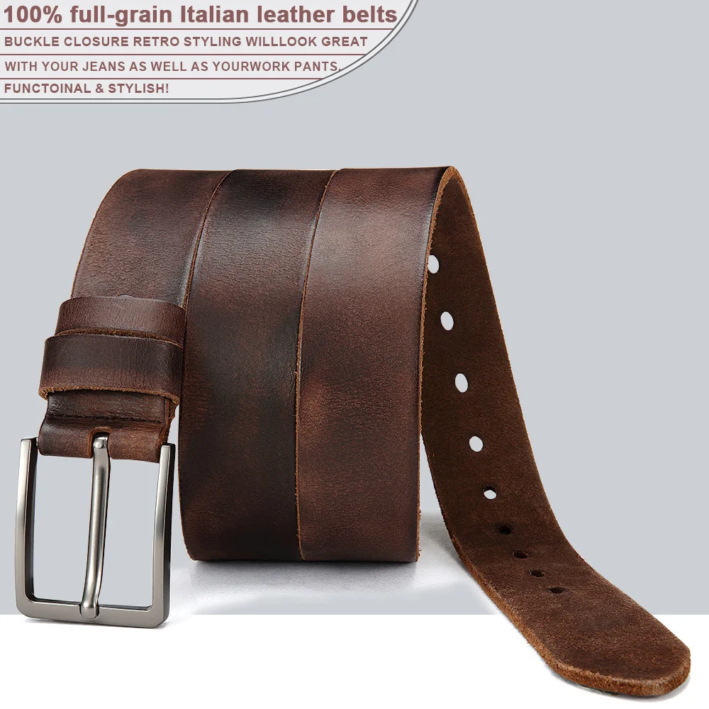 Men's Durable Genuine Leather Belt with Adjustable Pin Buckle for Business & Casual Wear