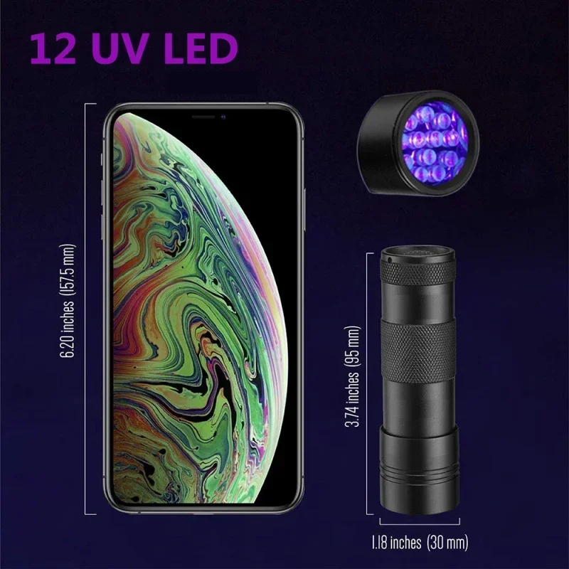 12/21/51 LED Protable UV Flashlight Black Light Ultraviolet Torch Blacklight Detector for Dog Urine Pet Stain and Bed Bug