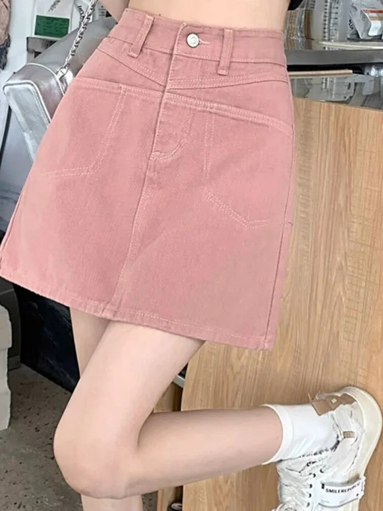 High Waisted Denim Skirt With Pink Pockets For Women Summer Chic Essential Modern Wardrobe main image 0