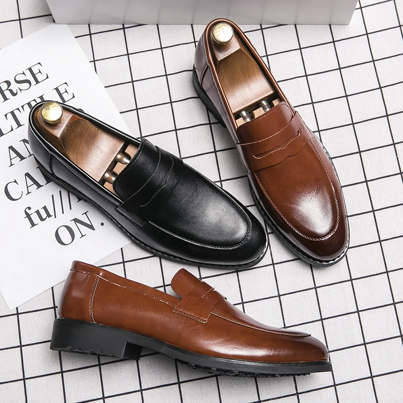 

Brand New Retro Men Dress Shoes Brogue Style Party Leather Formal Shoes Wedding Shoes Male Flats Leather Oxfords Slip on Loafers