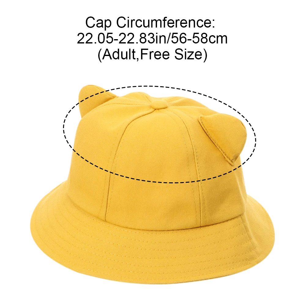 Women Cute Solid Color Cotton Bucket Hat Cute Cartoon Cat Ear Beach Hat Fisherman Sun Cap Kids Outdoor Travel