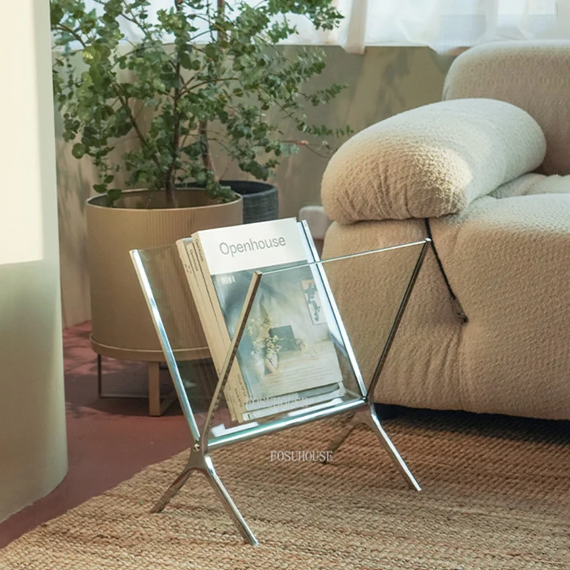 Transparent Book Shelf Magazine Rack Glass Classic Bookshelf Korean Ins Original Newspaper Rack Modern Stainless Steel Book