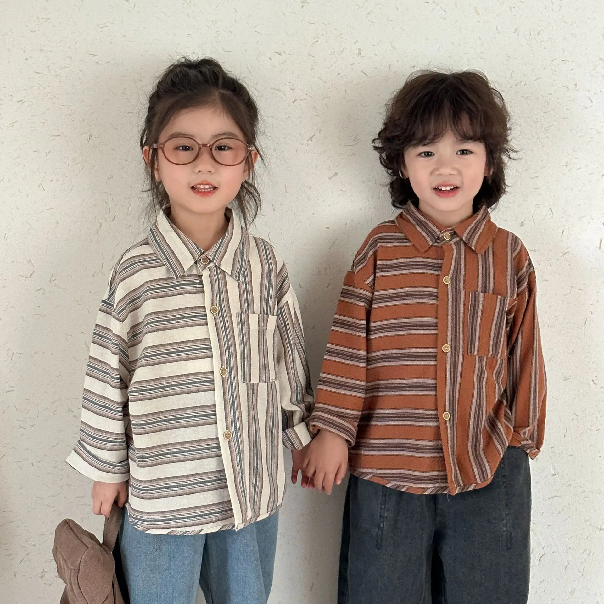 Spring Autumn Children's Long Sleeve Shirt Boys Girls Cotton Striped T-shirt Baby Clothes Toddlers 1-8y Kids Cardigan Tops