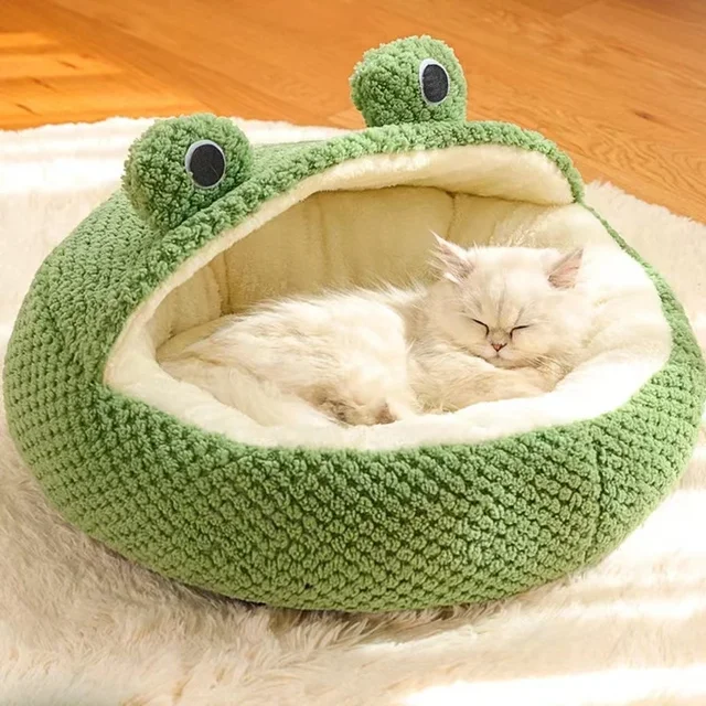 Pet Cat Bed Small Dog Bed Plush Round Cartoon Frog Mat Winter Warm Deep Sleep Comfort Soft Breathable Cat Dog House Pet Supplies 4
