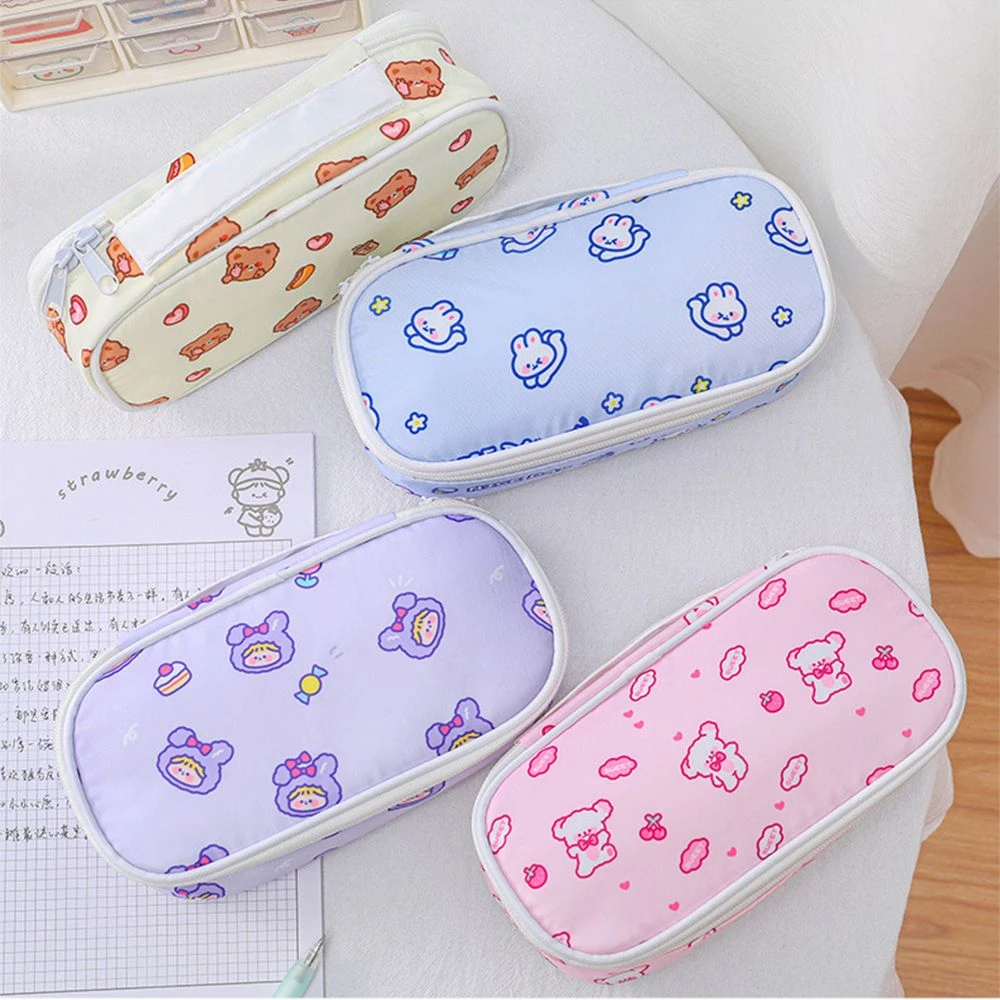 Estuche de de dibujos animados, bolsa de almacenamiento dibujo de oso, amor, conejo, gran capacidad, papelería escolar para estudiantes, Kawaii|Bolsas lápices| - AliExpress