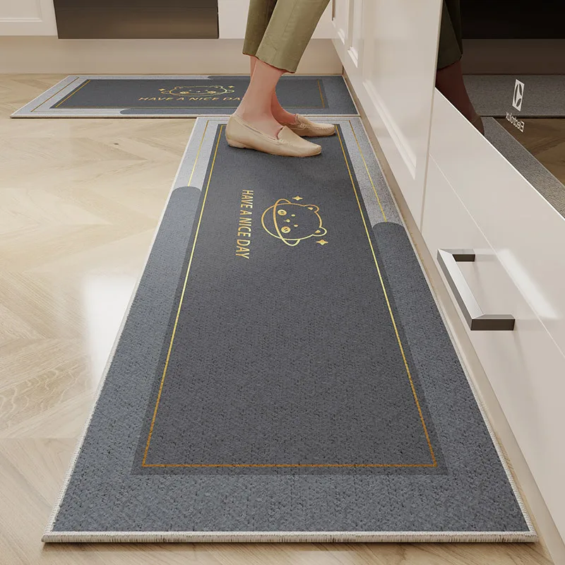 VIKAMA 1/2 Piece Kitchen Floor Mat Strip Cut Crystal Velvet Floor Mat Dirt Resistant Non-Slip Foot floor mat