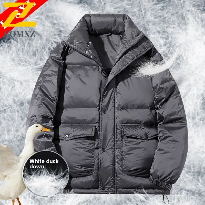 COMXZ Winter New Men's Thickened Warm Down Jacket Stand Collar Loose Solid Color Warm Youth Casual Sports tactics Outerwear 2025