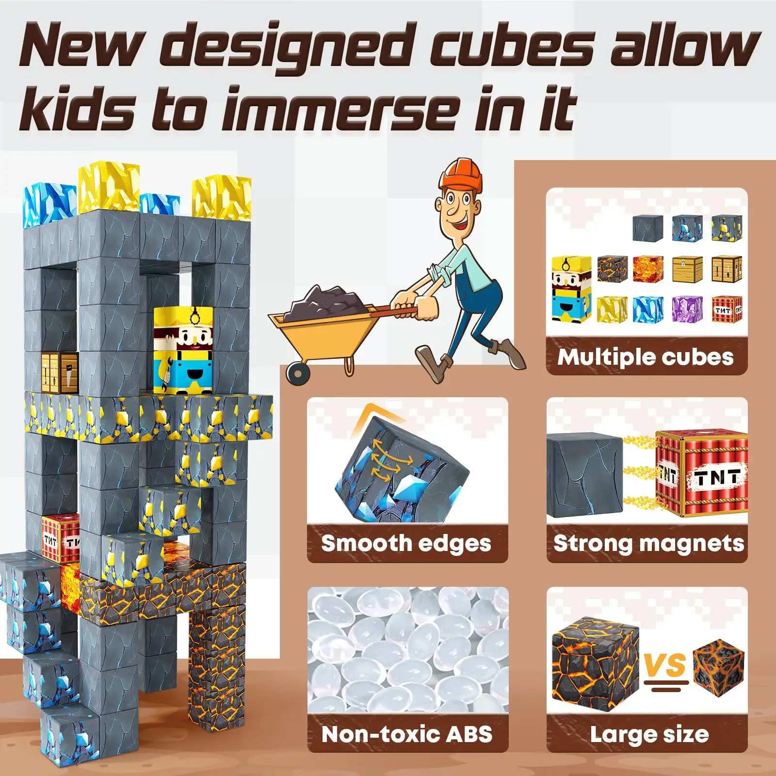 72pcs Magnetic Blocks-Build Mine Magnet World Edition Sword Caverns Magnet Toddler Toy for Children Age 3+, Montessori kids Toys 3