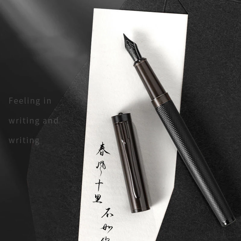 Fountain Pen Black Forest Metal Titanium Black Extra Fine Nib Tree Texture Writing Gift