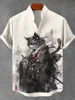 2024 Summer Cat Print Henry Shirt For Men Popular Men's Short sleeved Shirt  Fashion Casual Oversize Hawaiian Men's Top 1