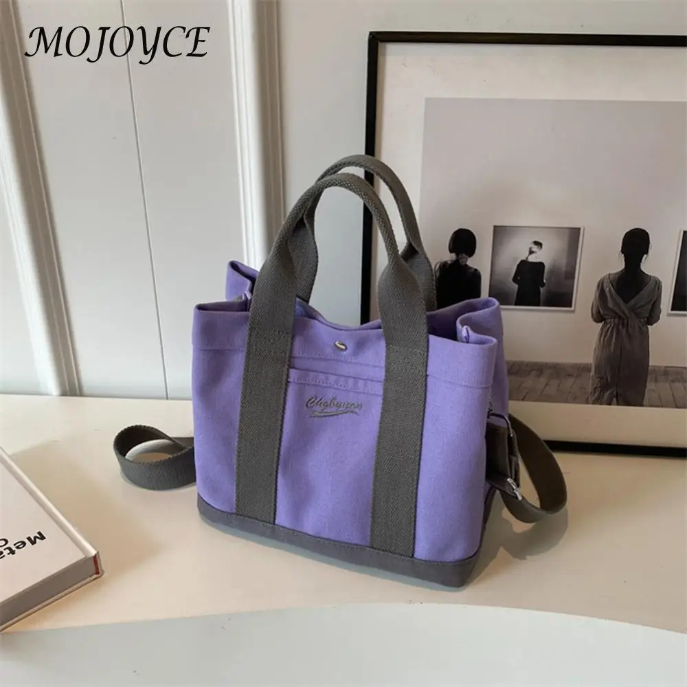 Women Fashion Shoulder Wide Adjustable Strap Canvas Simple Shopping Multi-Pockets Patchwork Tote Handbag Daily Sling Bag_voghion.com