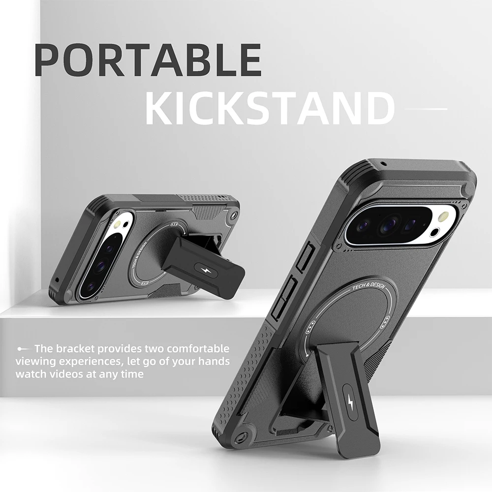 Shockproof Rugged Stand Phone Case with Magnetic Charging and Military Grade Protection