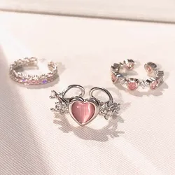 Pink Love Heart Rings for Women Opening Personality Thorn Finger Ring Fashion Sweet Girls Jewelry Wedding Party Accessories 2023