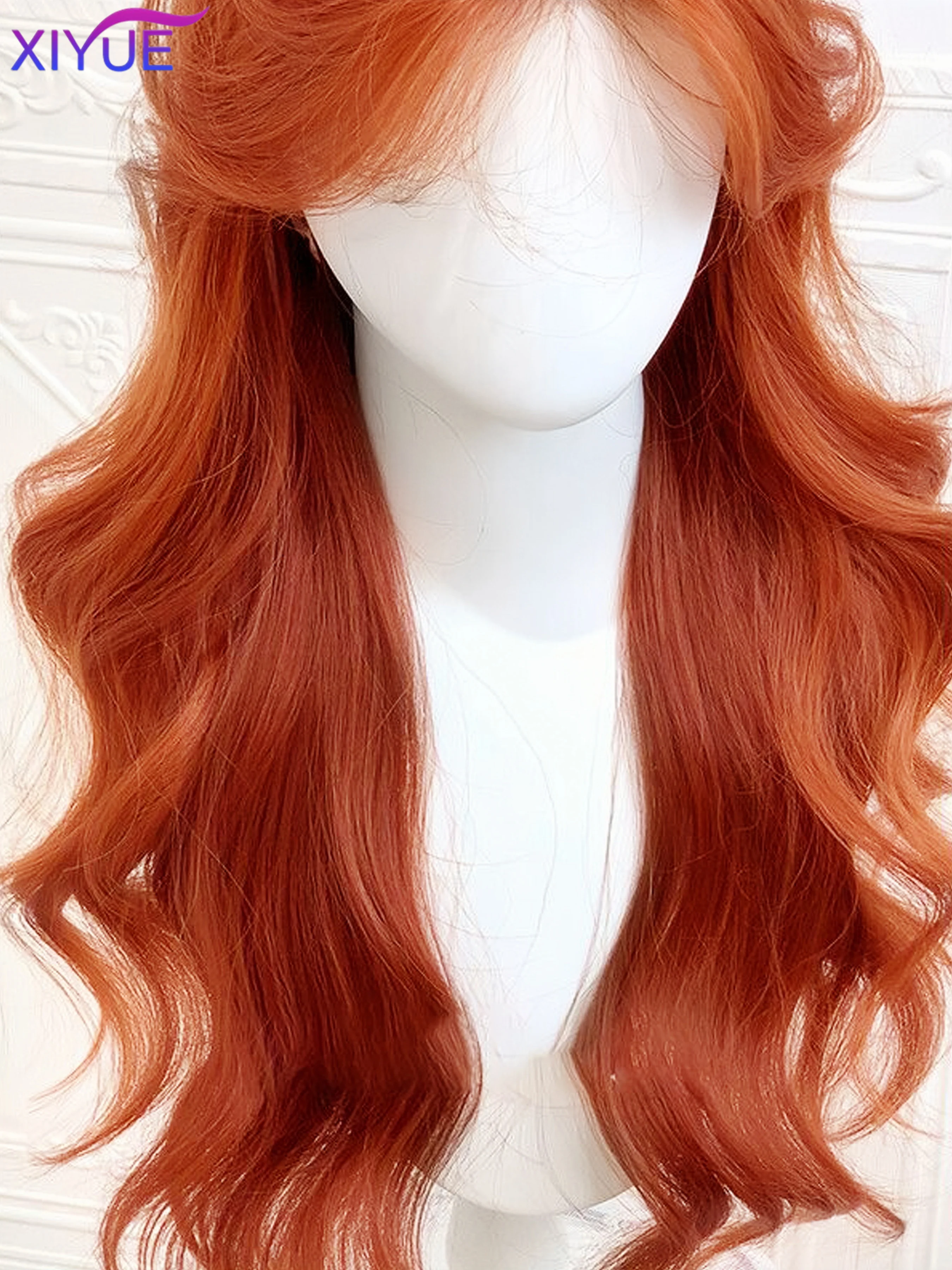 Red Brown Copper Ginger Long Straight Synthetic Lace Front Wigs for Women Natural Wave Wigs with Bangs Cosplay Heat Resistant