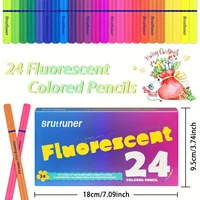 24 Neon Colored Pencils, Fluorescent colored Professional Drawing pencils Set Art Supplies Kit, Soft Core 2
