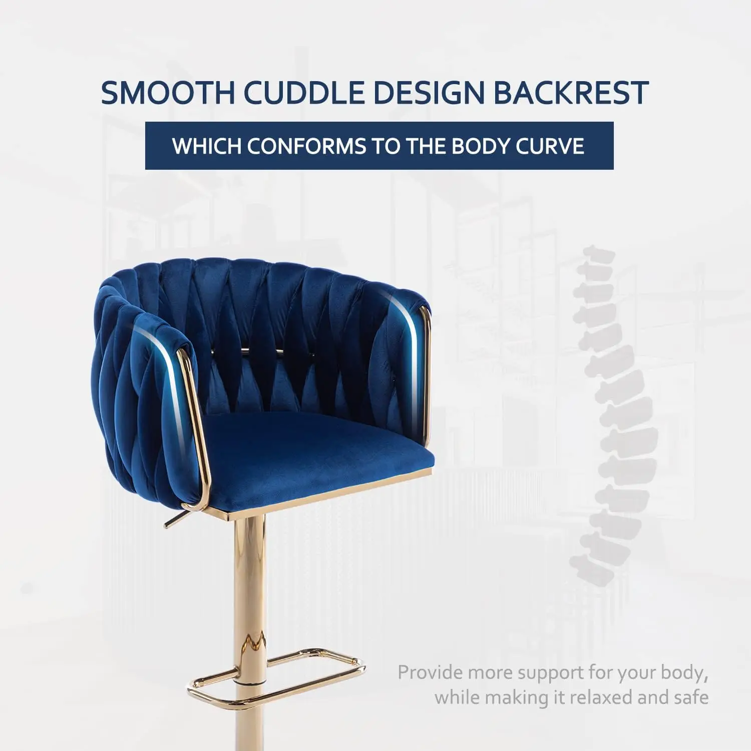 360&deg; Velvet Swivel Bar Stools Set of 4 Adjustable Counter Height Bar Chairs with Woven Back & Footrest Luxury Gold Stools