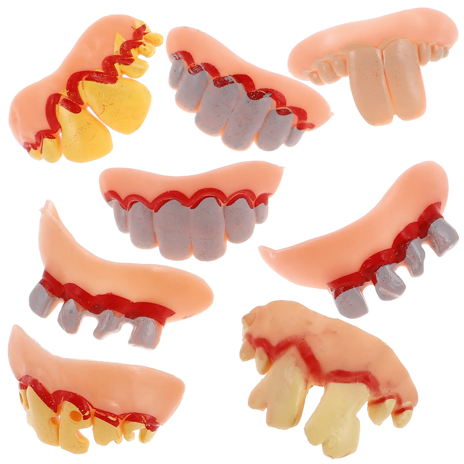 8Pcs Ugly Teeth Halloween Party False Rotten Teeth Prop Denture Model Prank Funny Joke Fake Practical Jokes Adult