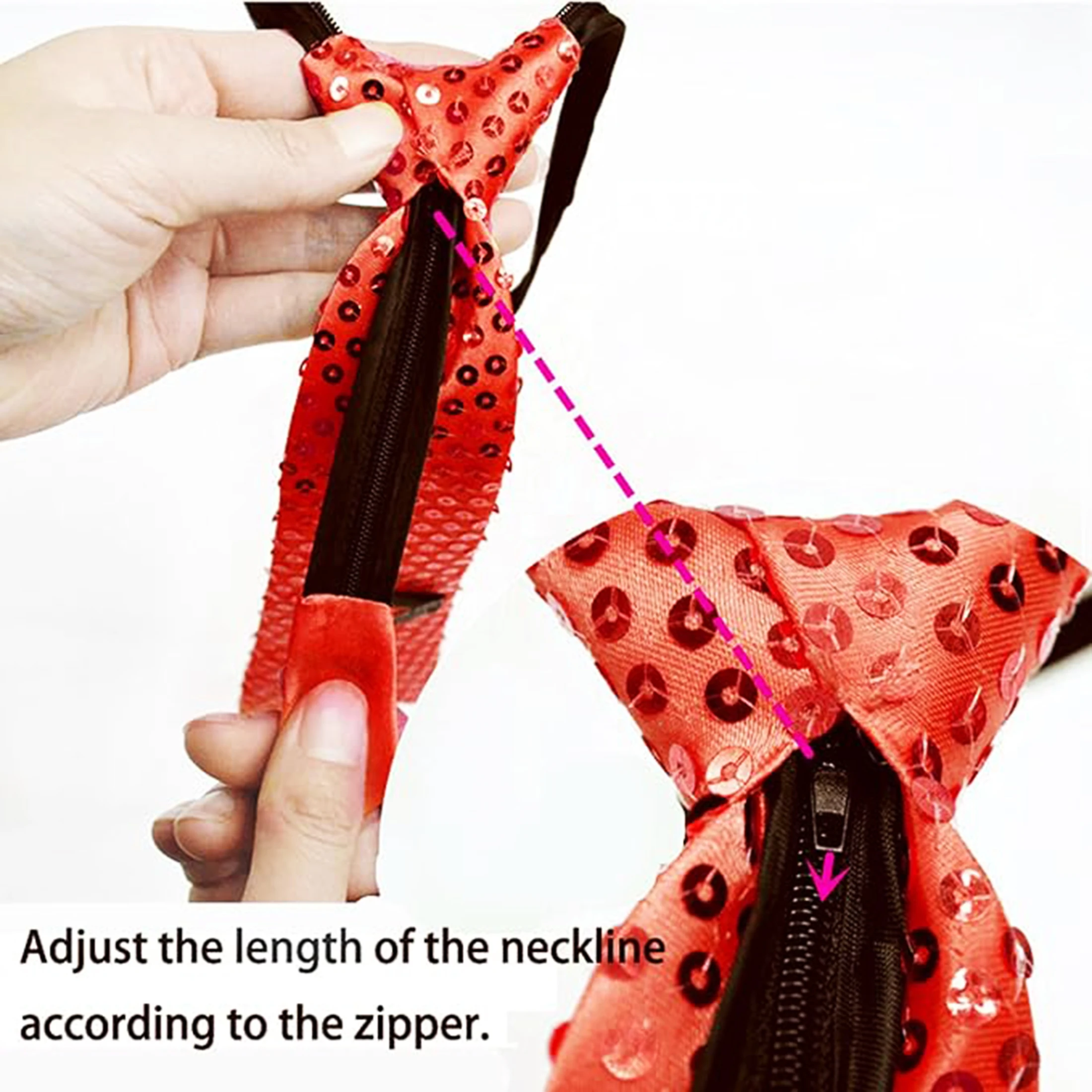 Woven Necktie Shining Sequins Tie Glitter Adjustable Zipper Closure Paillette Necktie Fashion Collar Accessories for Performance Party