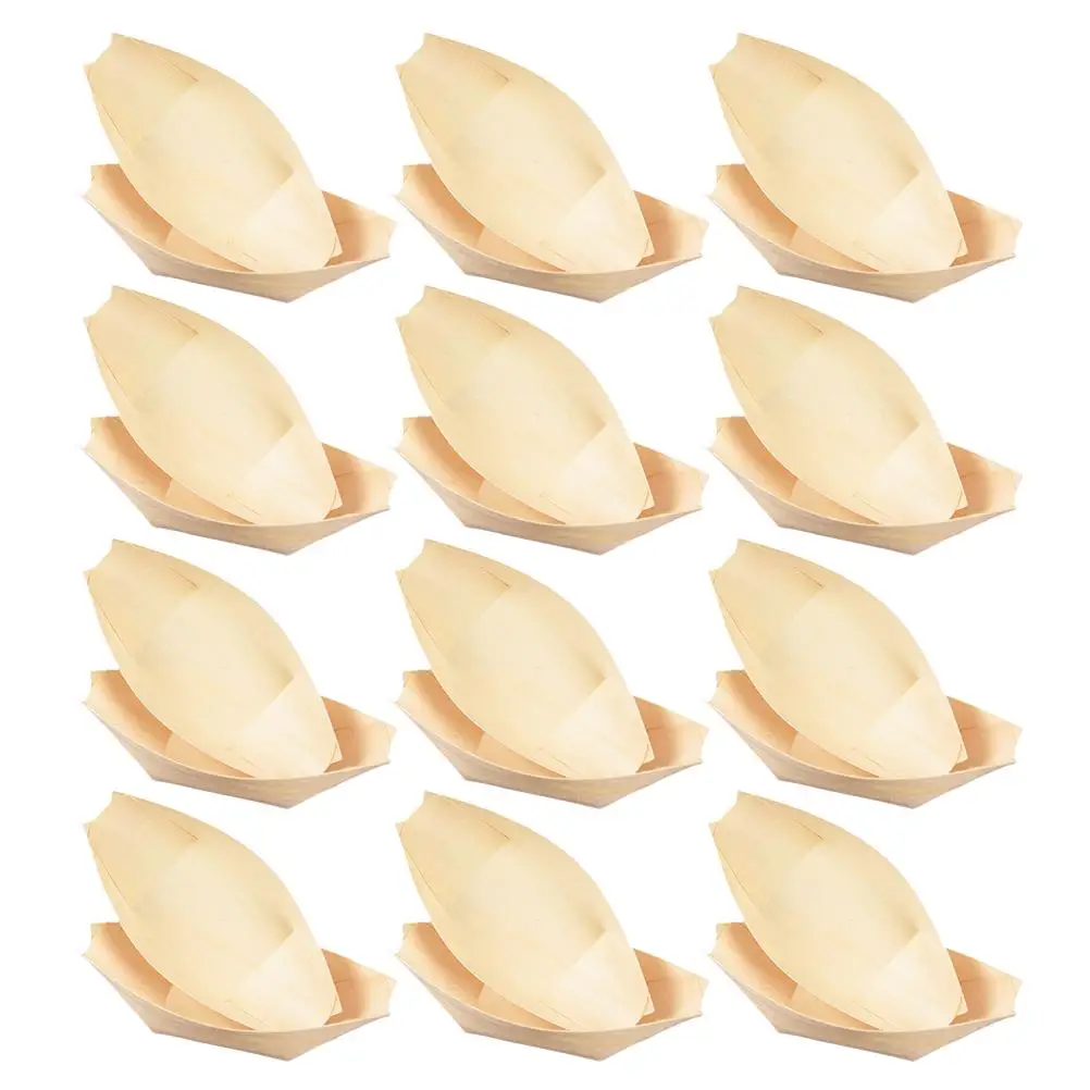 150 Pcs Disposable Sushi Wood Boat Wooden Snack Bowls Food Containers Party Plates Kitchen Barware Trays Dining Supplies