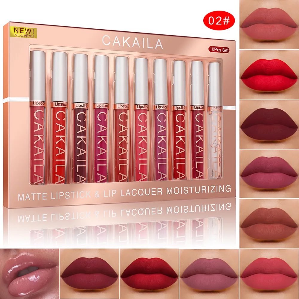10pcs Lipstick Velvety Set Long Lasting Nonstick Cup Not Fade Makeup Cosmetics Kit For Girl Women Lips |