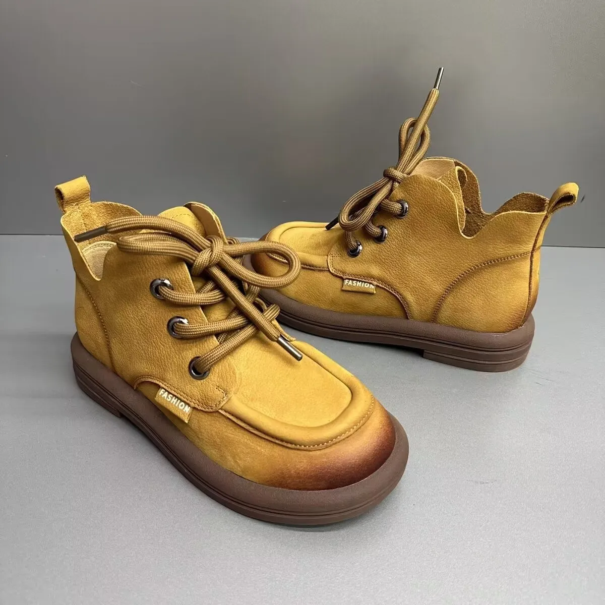 Womens Vintage Ankle Boots Brown Faux Suede Lace Up Flat Booties Woman 2025 New Fashion Solid Color Casual Short Botas Mujer