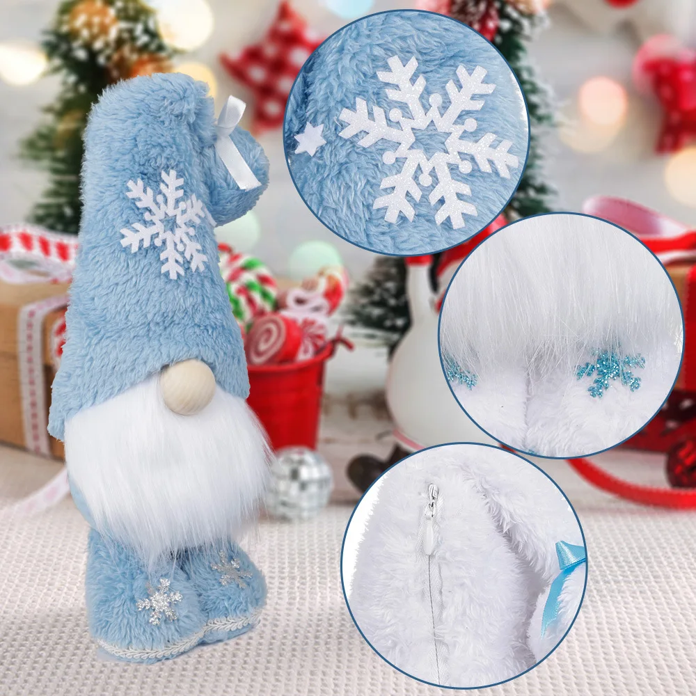 Blue Standing Snowflake Rudolph Doll Christmas Decoration Dwarf Faceless Doll Photo Props Supplies