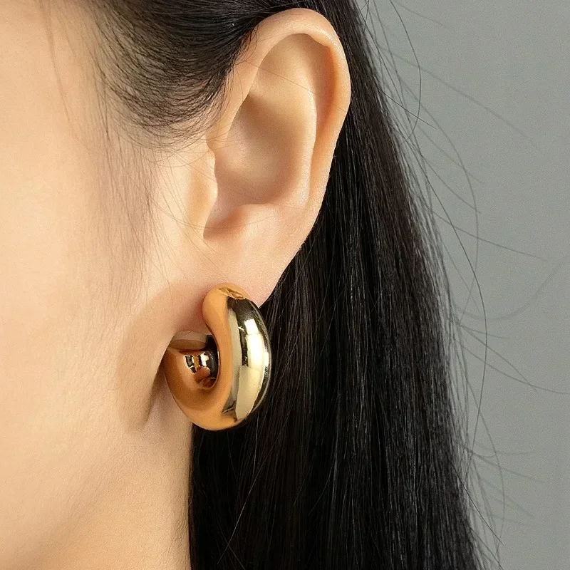 Clip Earrings Punk Non Piercing Chunky Round Circle Clip Earring Women Gold Plated C Shape Ear Cuff Stud Tube Thick Earclips Jewelry Gifts