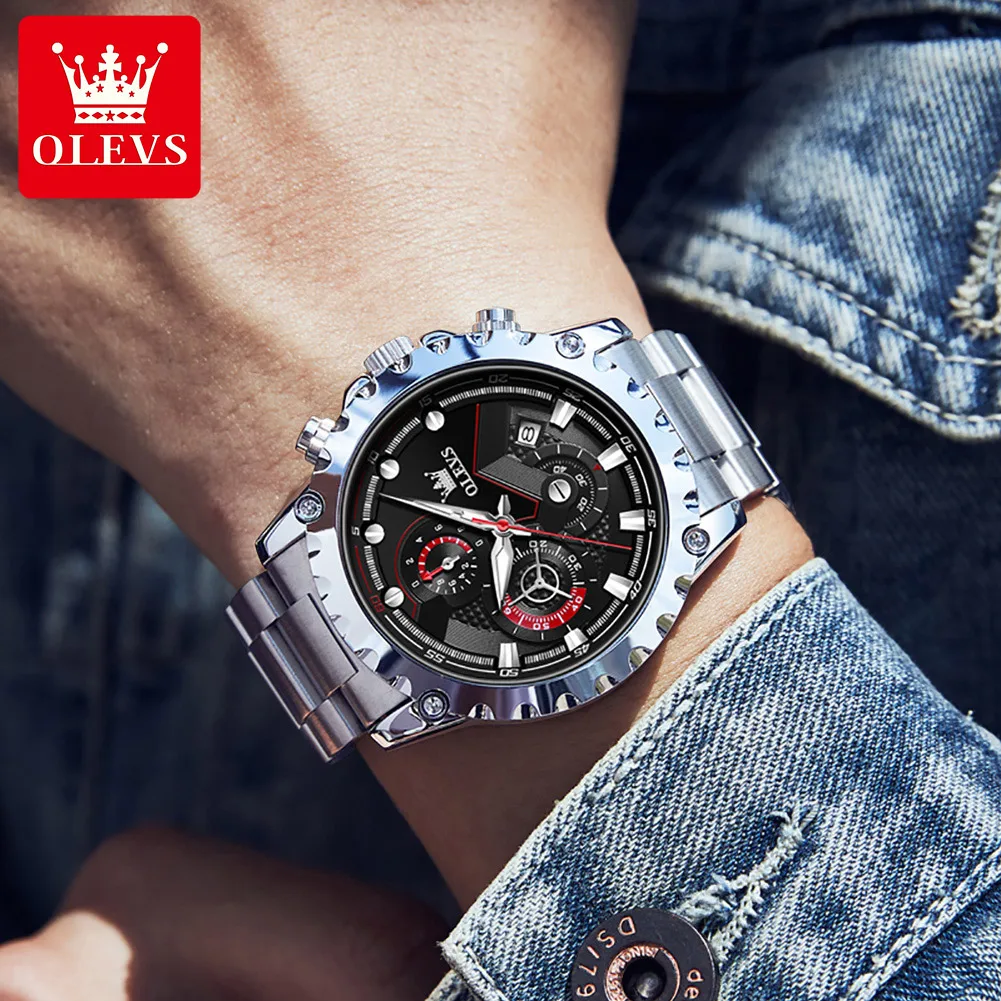 OLEVS orologio da uomo Top Luxury Brand Date impermeabile Multi functional Timing Watch Fashion Sports Business orologio da uomo al quarzo