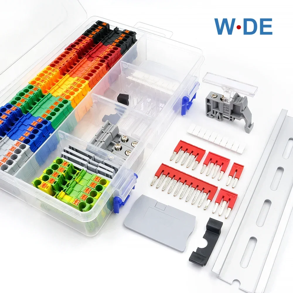 Din Trilho Terminal Blocos Kit Plug-in Jumper Ponte Marcador Montagem Faixa 12awg Primavera Contato End Tampa Parar Conjunto Pt2.5 Conjunto