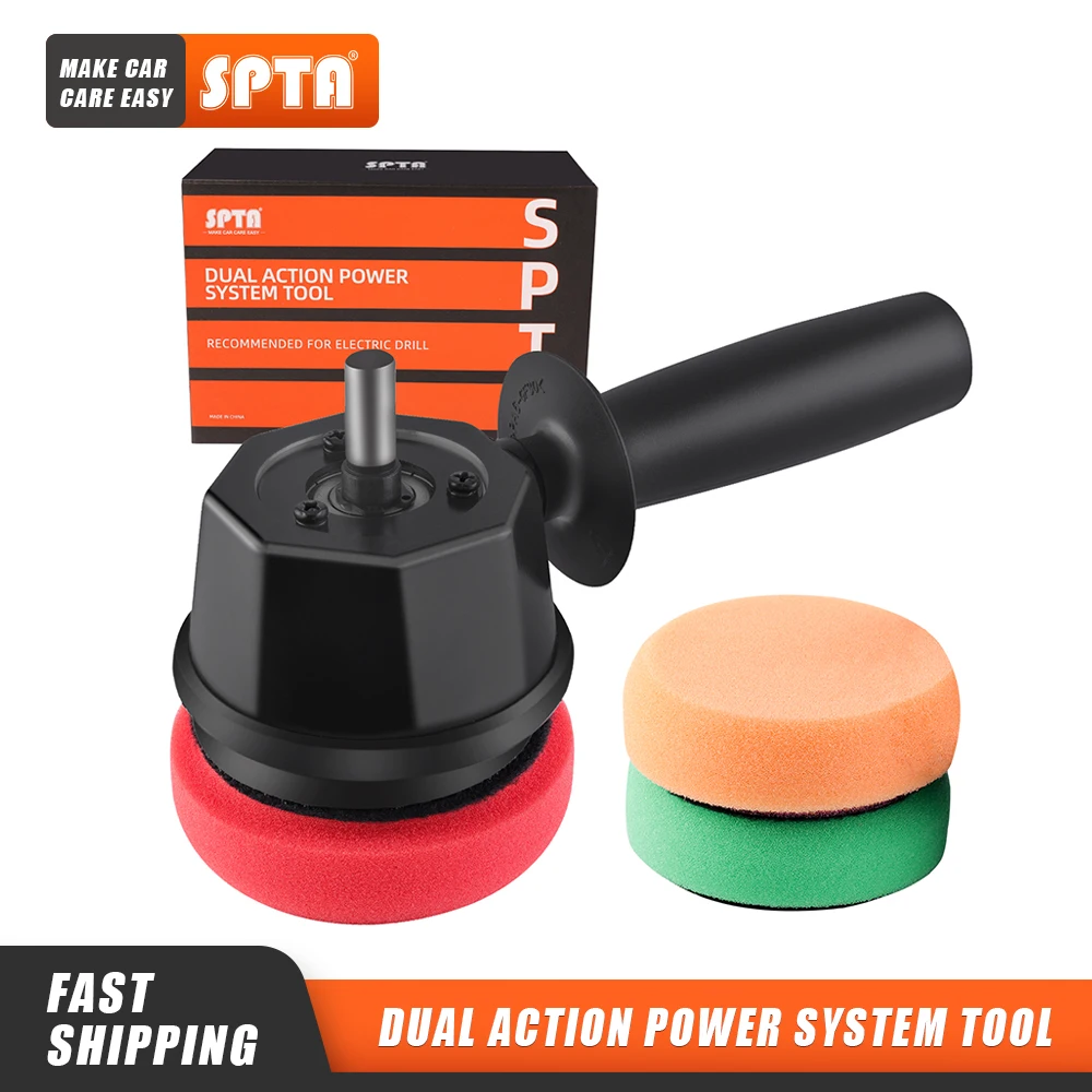 

SPTA Forced Dual Action Power Polisher Adapter Detailing Tool with 3Pcs Polishing Pads for 3" 80MM Cordless Drill