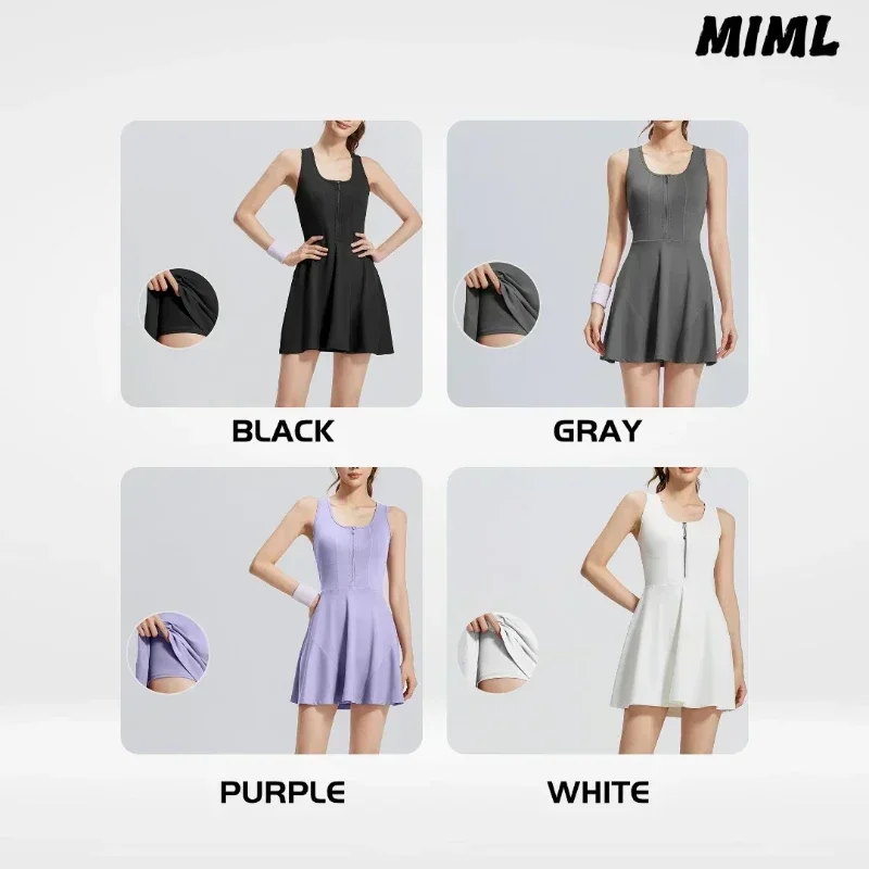 Elegant Women' Midi Dresses Golf Wear Beach Tennis Dress New Summer Sporty Short Yoga Clothes Women's Gym Skirt