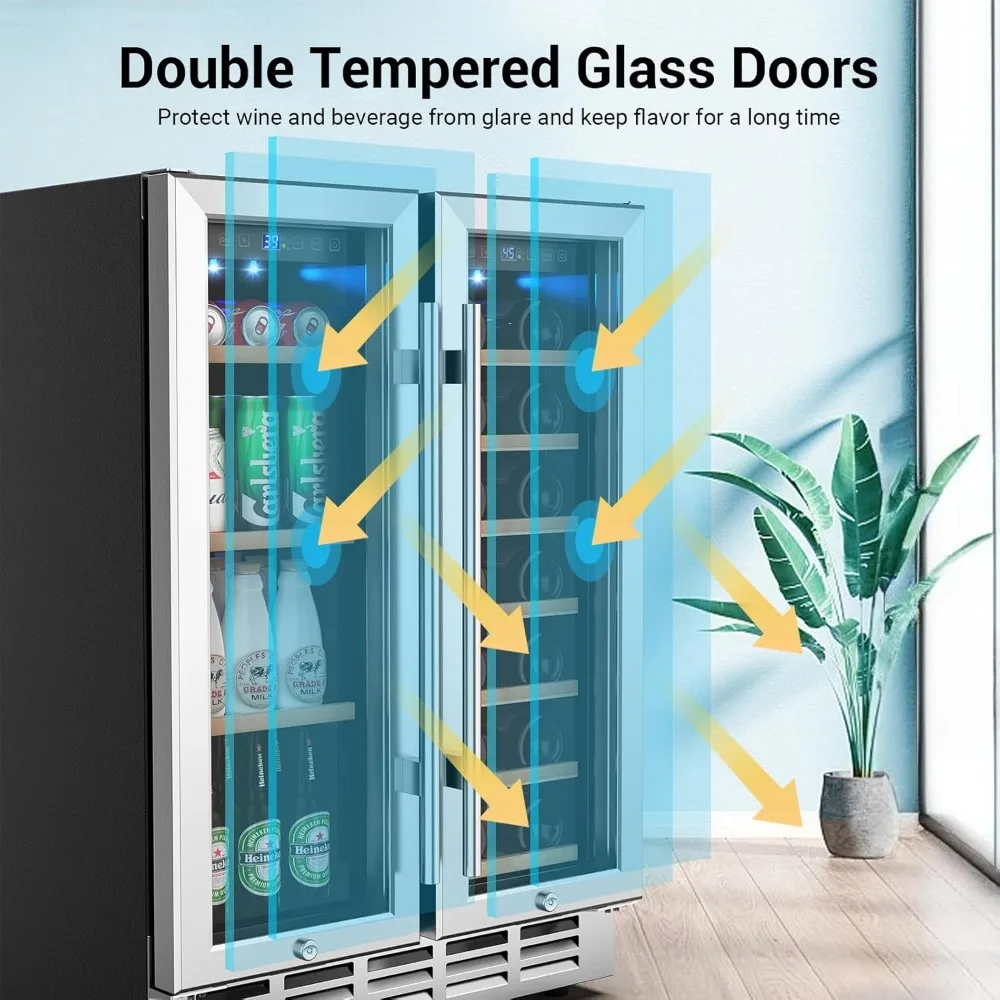 Wine Refrigerator,24 inch Wine Cooler Cooler with Precision Thermostat and Upgraded Compressor Cooling,Beechwood Shelves 4