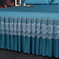 New 3 Pcs/set Modern Royal Blue Bedspread Cool Bed Skirt Machine Washable Sheets Bed Skirt with Elastic Band for Queen King Size 5