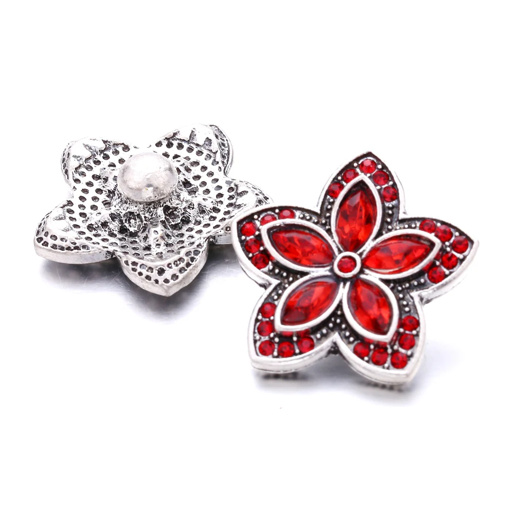 20pcs Fashion Crystal Flower 18mm Snap Buttons DIY Ginger Charm Fit 18mm Metal Leather Snap Button Bracelet
