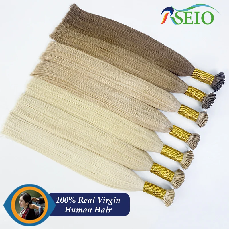 Virgin Hair Straight I Tip Hair Extensions Natural Real Human Fusion Keratin Capsule Brown Blonde Color RESIO