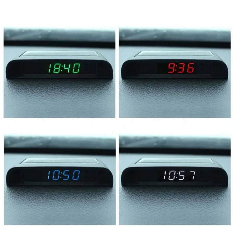 Car Clock Solar Charging Stick-On Digital 24-Hour 3-level Brightness Adjustment