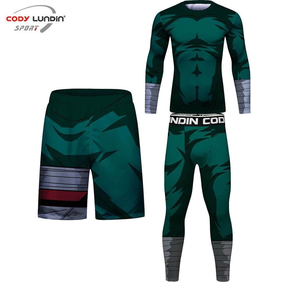 Фото Мужской боксерский комплект Rashguard Jiu футболка с надписью jitsu MMA, спортивный костюм для кикбоксинга, шорты муай-тай, компрессионная одежда, спортивные костюмы №2