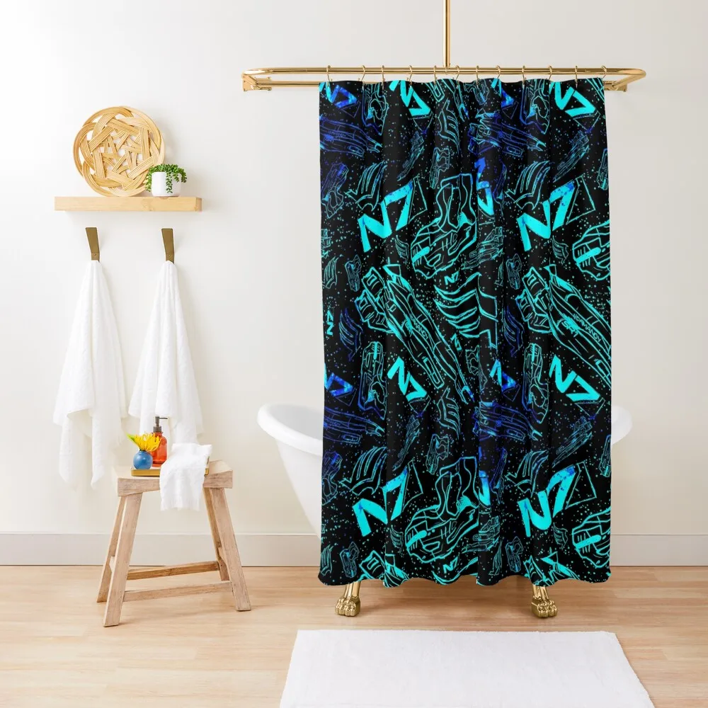 

Paragon Shepard Pattern | Effect Mass Gaming Gamer Sci-Fi Shower Curtain Shower For Bathroom Set Shower Set For Bathroom Curtain