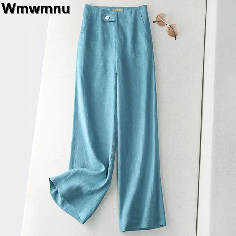 

Oversize Linen Wide Leg Pants Womens Casual Straight Pantalones Spring Korean Fashion Spodnie Loose High Waist Trouses New