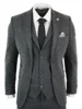 3 Piece Gray Wool Tweed Winter Suit for Men Herringbone Slim Fit Formal Groom Tuxedo Wedding Male  Suits (Jacket+Vest+Pants) 3