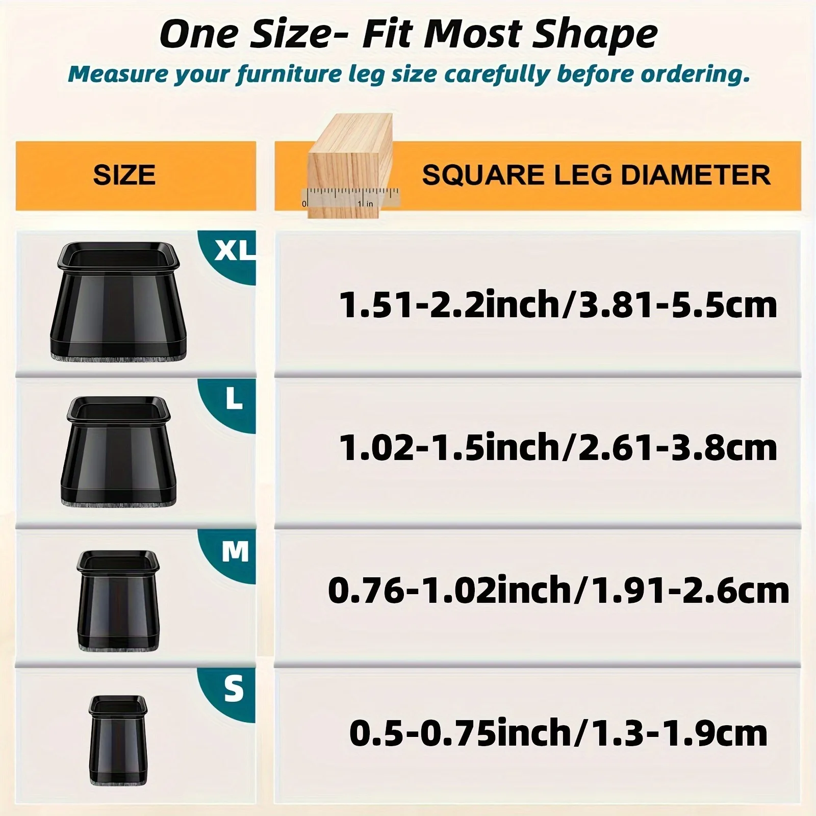 Silicone Chair Leg Floor Protectors with Felt Pads - 36 Pack, Black
